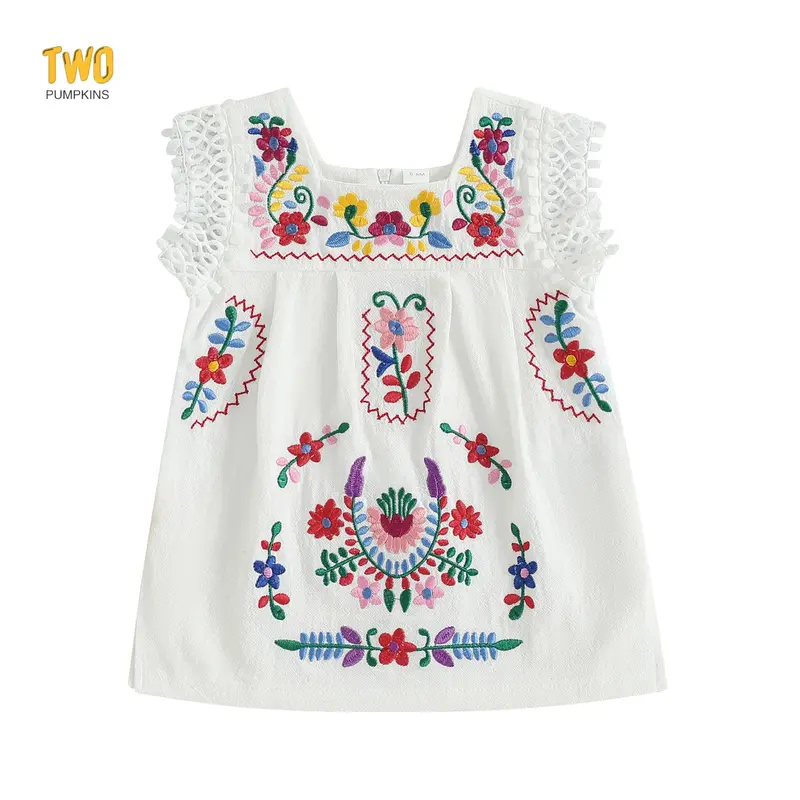 Toddler Baby Girls Dress Traditional Embroidered Floral Cinco De Mayo Outfit Summer Folklorico Fiesta Dress