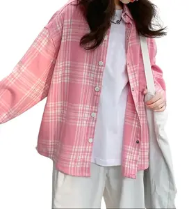 Checkered Shirt Button up Long Sleeved Shirt, Girls' New Pink Shirt