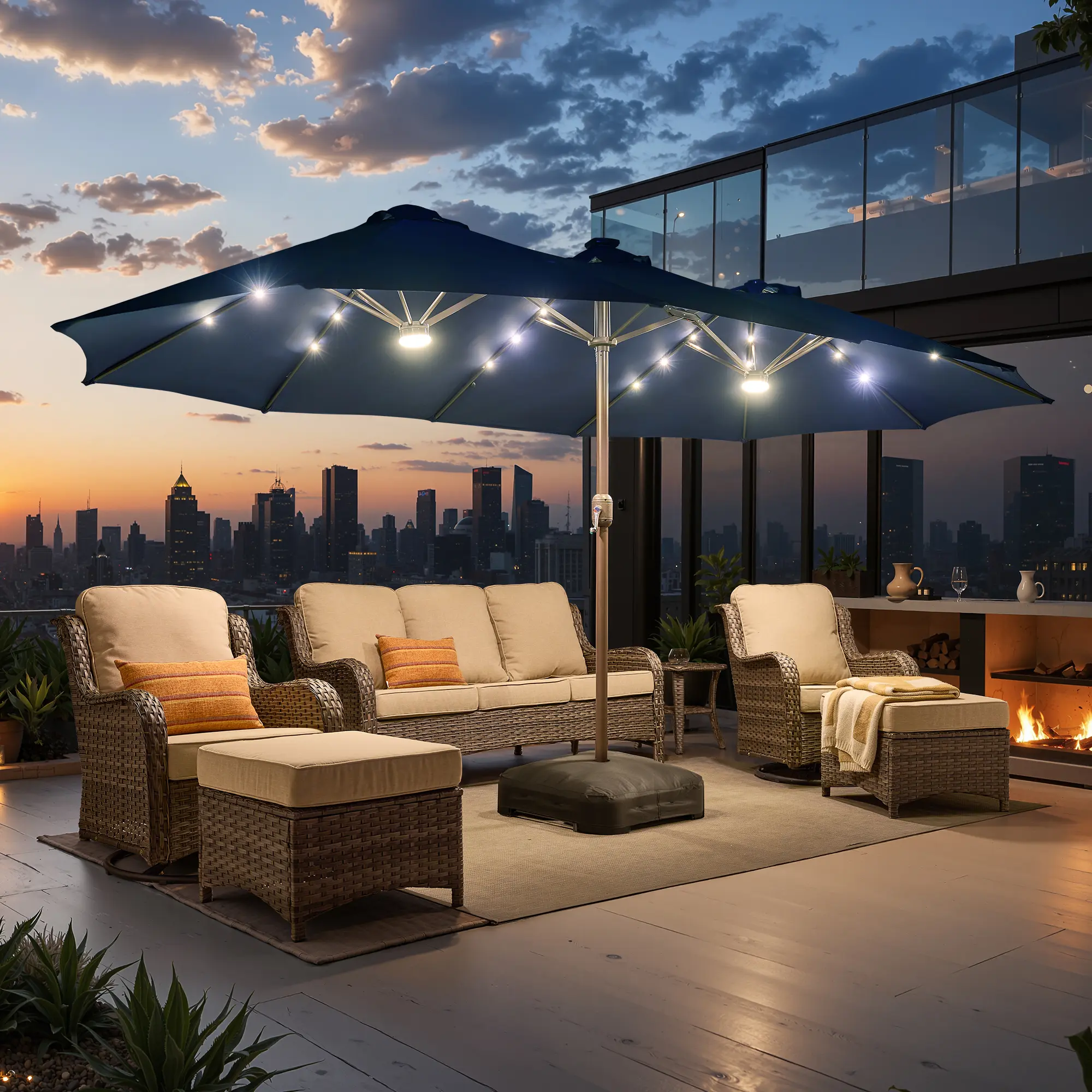 Navy Blue With Solar War Lights