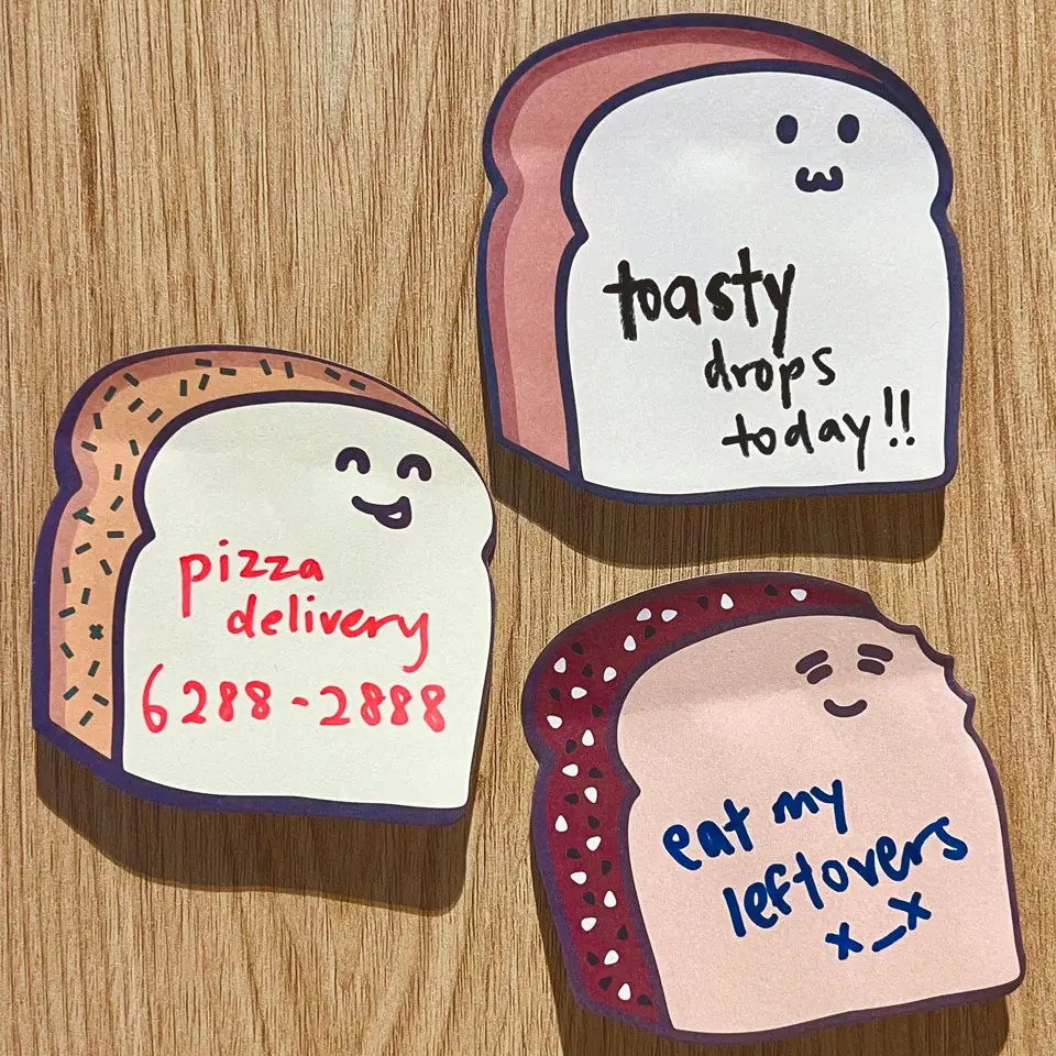 Sticky Notes die-cut in Original Tasty Toastys Shapes: Starter, Herb, MG, Milk, and Burnt - 50 sheets each