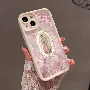 Pink Virgin Mary 7/8 Plus Anti-Drop Soft Case with a Minimalist High-End Feel, Suitable for Iphone 14 Pro Max, 13 Phone Case, Couple'S XS Max, New Model 12 Pro Anti-Drop, XR Frosted, 11 Unisex, 13 Full Coverage, 15 Pro Soft Case, 15 Protective