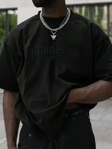 1pc Men's White Brooklyn NYC Graphic T-Shirt 3D Embossed Embroidery Letter Print Heavyweight Cotton Oversized Short Sleeve Quiet Luxury Streetwear Tee