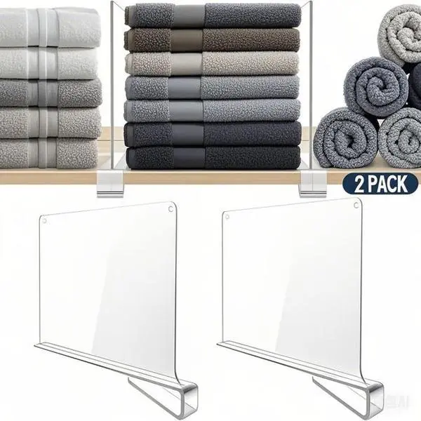 Acrylic Shelf Organizer Dividers for Closet Storage - 2 Pack Clear Shelf Inserts for Clothes Books Handbags - Space Saving Shelf Separators for Bedroom Kitchen Office - Durable Non-Slip Shelf Management Solution