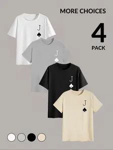 Men's Playing Card Print Round Neck Lounge Tee, Regular Fit Casual Short Sleeve Crew Neck Lounge T-Shirt for Daily Wear, Men's Sleepwear & Loungewear for All Seasons