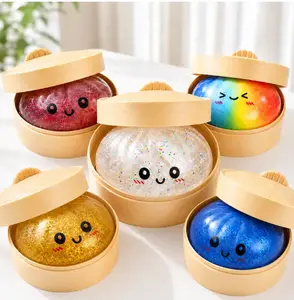 Glitter Dumpling Squishy Toy with Steamer, Soft TPR Squeeze Fidget Toy, Cute Desk Toy for Kids & Adults