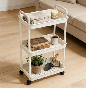 Polypropylene 3 Tier Rolling Storage Cart with Wheels Lightweight Multi Purpose Organizer Trolley for Kitchen Bathroom Office and Craft Room