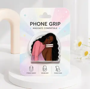 Bookish Afro Girl Phone Grip, Melanin Girls MagSafe Kindle Holder, Cute Melanin Women Pop Socket, Black Girl Magnetic Phone Accessories, Kawaii Bibliophiles Gift
