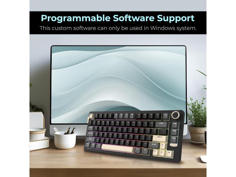 Rosewill NEON S75 Tri-Mode Wireless Gaming Keyboard - Gasket Mount for Superior Typing, 75% Layout with Knob, Hot-Swap, RGB, PBT Keycaps & Blue Switches