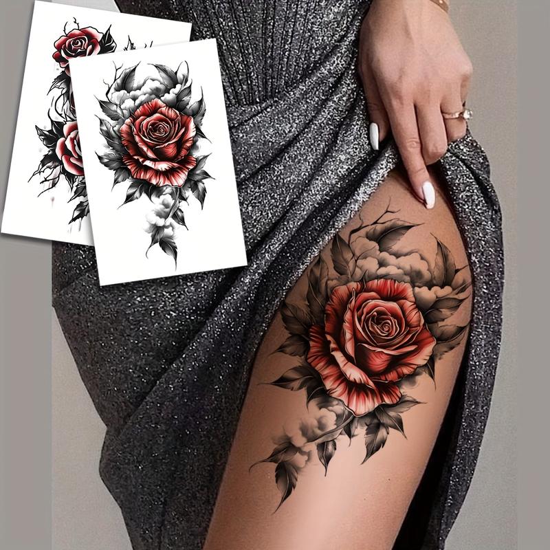 Vintage Temporary Tattoo Stickers (6 Sheets, Single Item) - Normal, Durable, Waterproof, Sweat-Resistant, Body-Safe, Nontoxic - Elegant Floral, Black Rose Skulls, Sexy Red Roses - Beauty & Personal Care Makeup Accessory