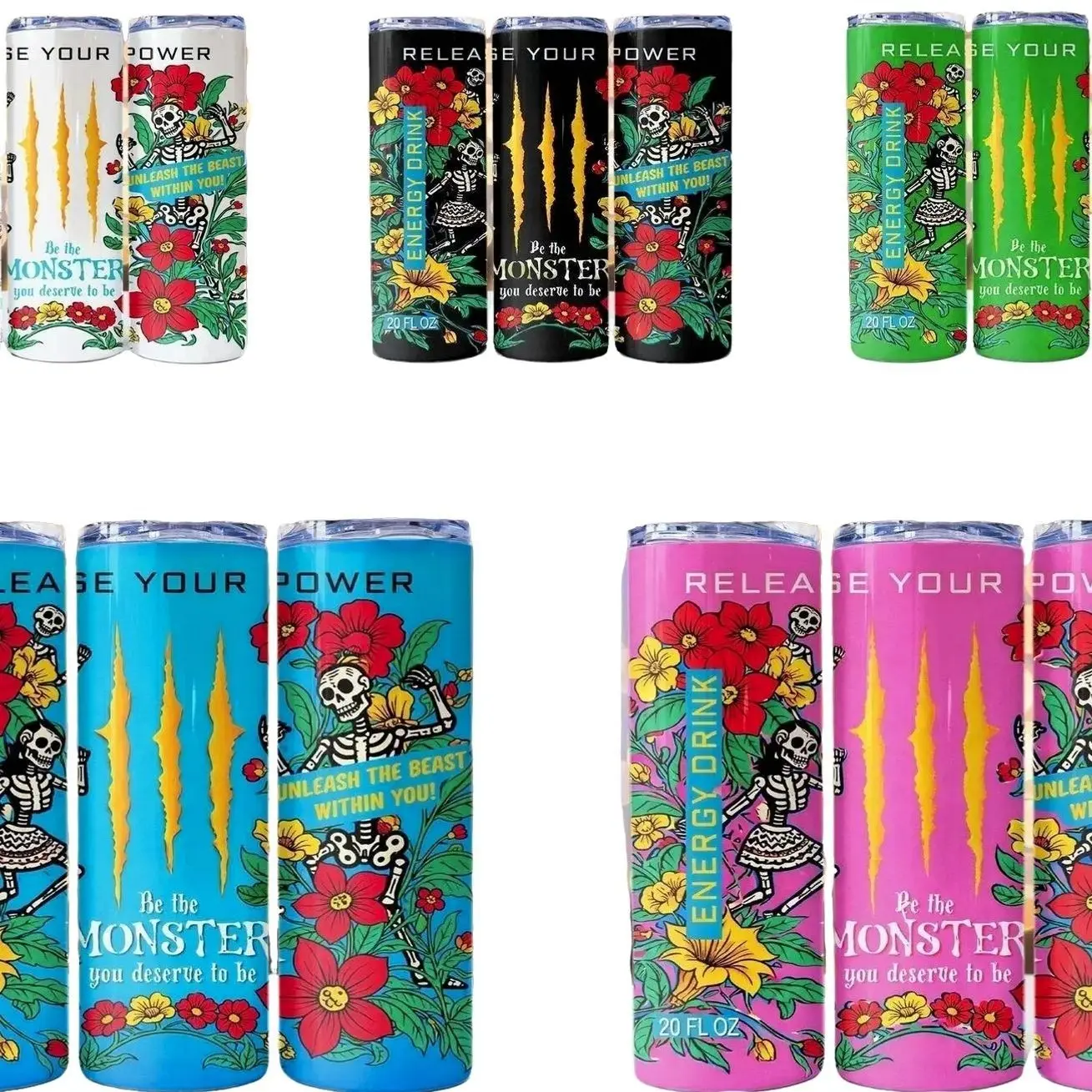 pack of 5 BEAST MODE ENERGY design 20 oz tumbler wrap sublimation print.