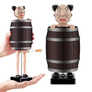 Funny Cigarette Dispenser, Prank Pop-Up Cigarette Holder Box, Weird Old Man in The Wooden Barrel Cigarette Box Figurines Statue for Home Bar Decor, Prank Gift for Man