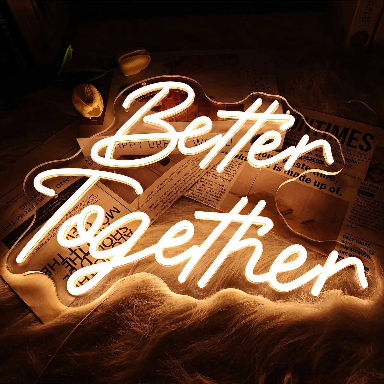 "Better Together" Dimmable LED Neon Sign - Bedroom Wall Lighting Fixtures, Valentine's Day Decor, Home Party Supplies, Power Banks Compatible Holiday Gift
