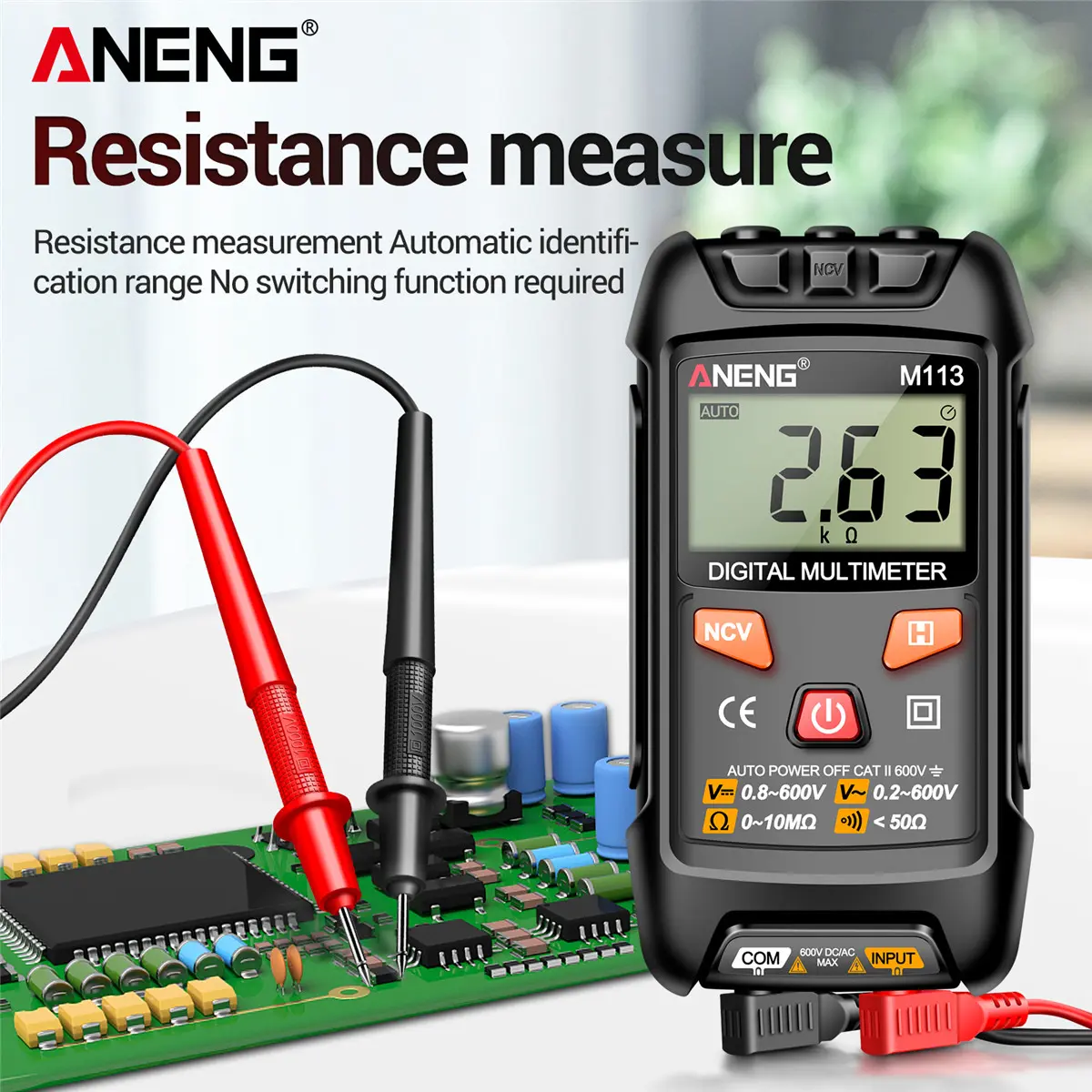 ANENG M113 Smart Auto-Range Multimeter with 600V Anti-Burn Protection, Automatic Range Selection, NCV, Diode, Continuity, Temperature Test, Analog Bar Graph Display – Essential Electrical Tool for Seniors, Beginners, Home & Automotive Repair, Blown Fuse A