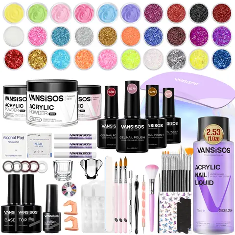 VANSISOS Professional Acrylic Nails Kit Set for Beginners & Adults - 24 Months Support, Manicure Beauty Supplies with Nail Charms, Elegant x2-with Drill Bit for Quick DIY Looks