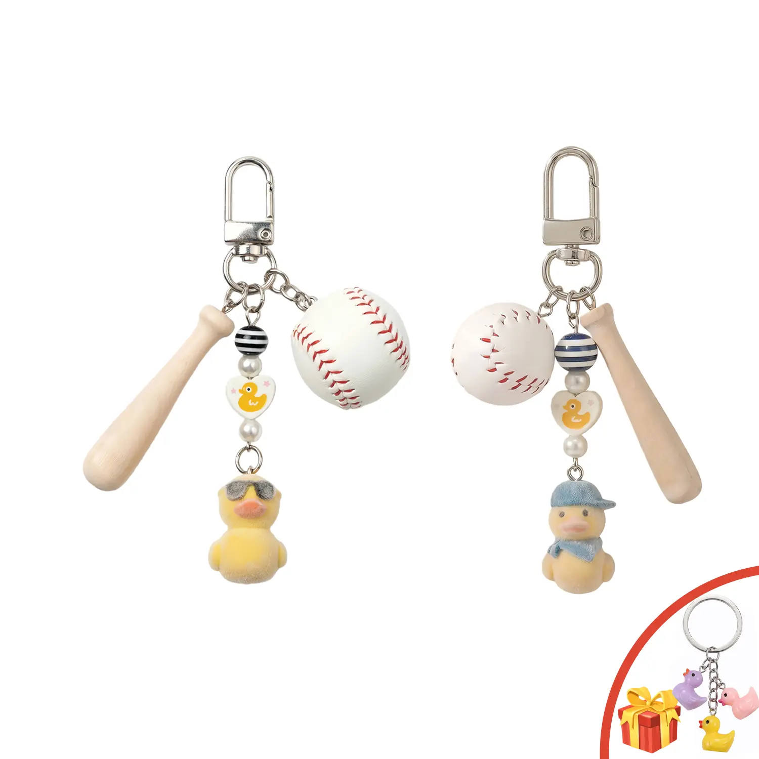 Baseball Player Duck Keychain - Cartoon Playful Keychain with Bat, Ball & Duck Bead Charm, Cute Bag Charm for School Backpacks, Ideal Gift for Little Sluggers, Cartoon Keychains, Playful Keychains