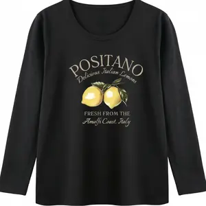 Women's long-sleeved T-shirt, featuring delicious exotic lemons from Positano. Amalfi Coast soft crew neck casual top, loose and comfortable basic style, an autumn fashion must-have, a versatile street style item.