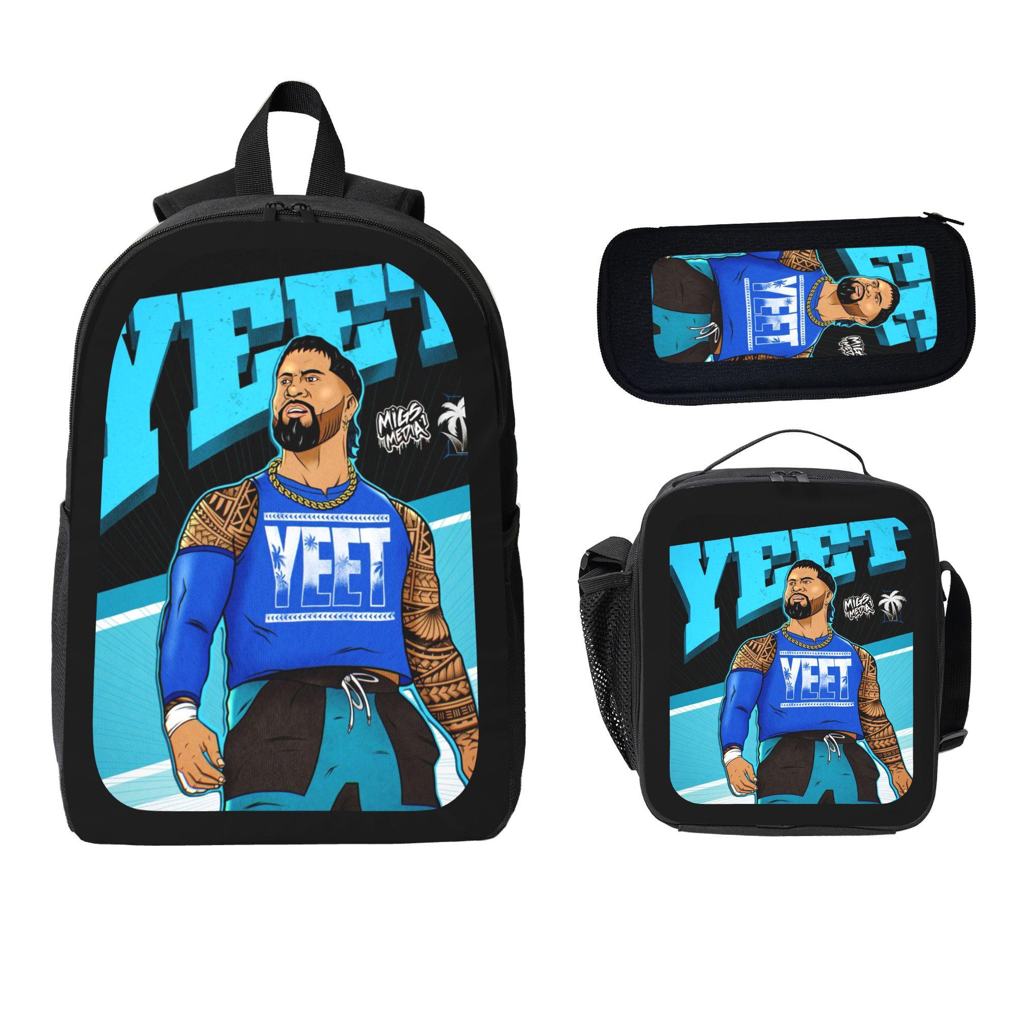 YEET Jey Uso Backpack School Travel Daily Lightweight Large Capacity Adjustable Comfortable Mesh Cushioning 3 In 1 Lunch Box Pencil Case Style For Boy Girl Teen Students Casual Outdoor Use Series-B YEET Jey Uso Backpack School Travel Daily Lightweight Large Capacity Adjustable Comfortable Mesh Cushioning 3 In 1 Lunch Box Pencil Case Style For Boy Girl Teen Students Casual Outdoor Use Series-B