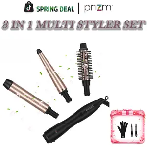 Prizm 3  in 1 Curling Iron with Interchangeable Ceramic Barrels, Curling Wand Set with Thermal Brush Hair Straightener, Instant Heating Hair Styling Tool, Hair Curler, Women Gifts Comfort
