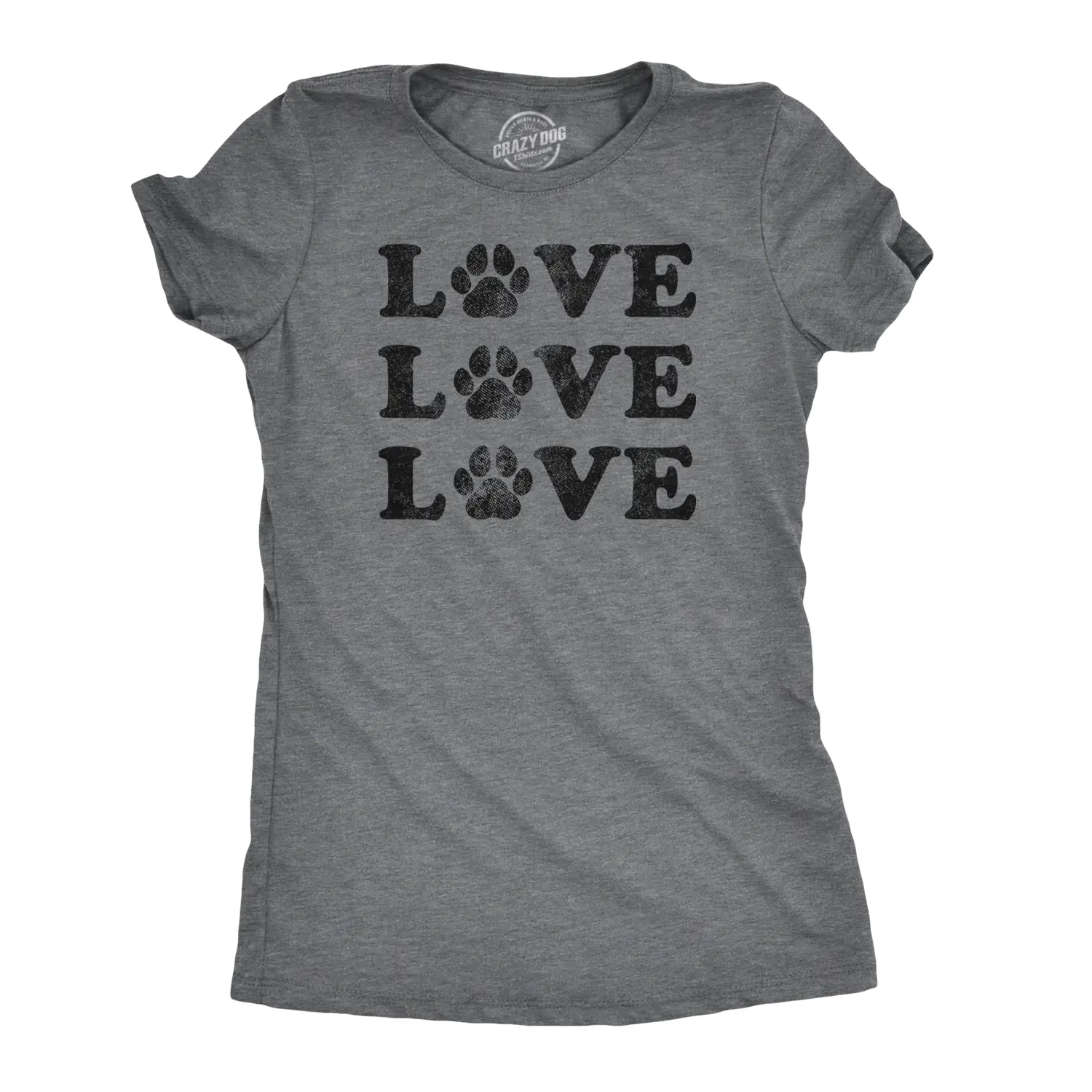 Womens Love Love Love Paws T Shirt Cute Dog Animal Companion Tee Funny Womens T Shirts Cute Vintage Fashion Casual Ladies T-Shirt Gift Love Tops for Women Funny Dog Top Women's Novelty Tees Dark Grey