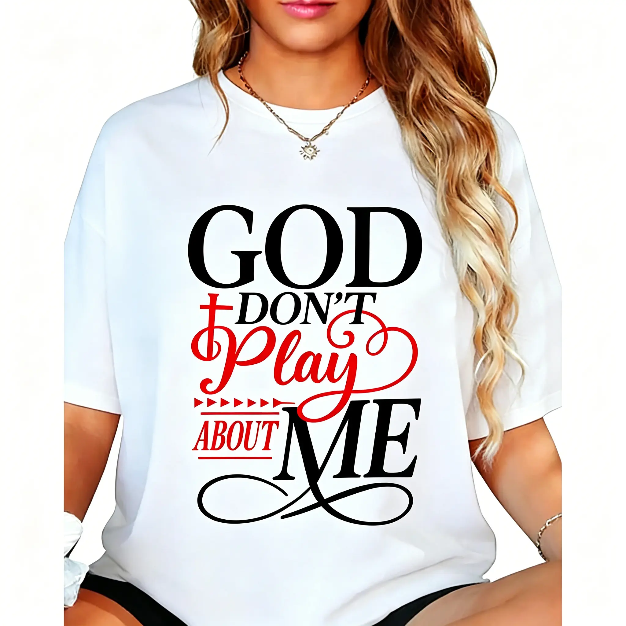 Men's Inspirational Faith Cotton T-Shirt - Casual Round Neck Streetwear Top with "God Don't Play About Me" Christian Design