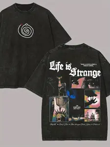 Men's Round Neck Casual Washed T-shirt Pure Cotton Life is Strange Print Comfortable All Year Round Fashionable Anime Cartoon Peripheral - Top, Menswear