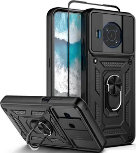 Phone Case Nokia X100 Case with Stand Kickstand Ring and Camera Cover with Tempered Glass Screen Protector, Military Grade Shockproof Protective Cover for Nokia X100 (TC-Black)