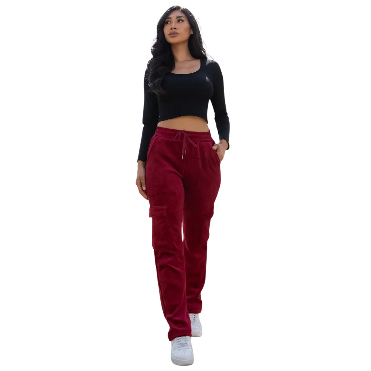 Veve Drawstring Cargo Velour pants Fit Womenswear Bottom Pockets Trouser  Comfort Basic Chic Minimalist Underwear Lady