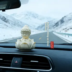 Car Interior Ornament Elephant Tooth Bodhi Seed Small Buddha Lotus Base Decoration, Car Dashboard Craft Accessory