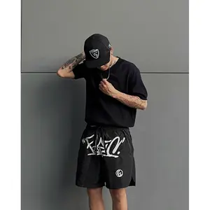 SUPPER FAFIC parachute shorts, thin and light embroidery, above the knee, nylon, 2-layer mesh lining