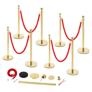 Stainless Steel Stanchion Post w/Velvet Ropes and Posts, Crowd Control Barriers w/Fillable Base, Stand Barrier for High-end Venues, Museums, Party Supplies