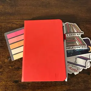 A6 Leather Notebook and Pen with Book Stickers, Annotating Tabs, 112 Pages, Reading Journal