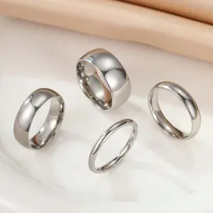 Set of 4 Plain Silver Rings, Men's Rings, Women's Rings, Fashionable Design Suitable for both Men and Women, Suitable for Daily Wear, Gifts, Finger Size From 6 to 13