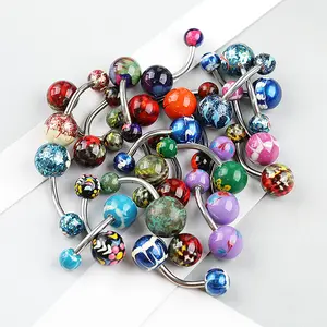 40Pcs 14G 316L Stainless Steel Colorful Printed Ball Belly Button Ring Set, Mixed Pattern Navel Piercing Jewelry, Hypoallergenic Belly Rings for Women