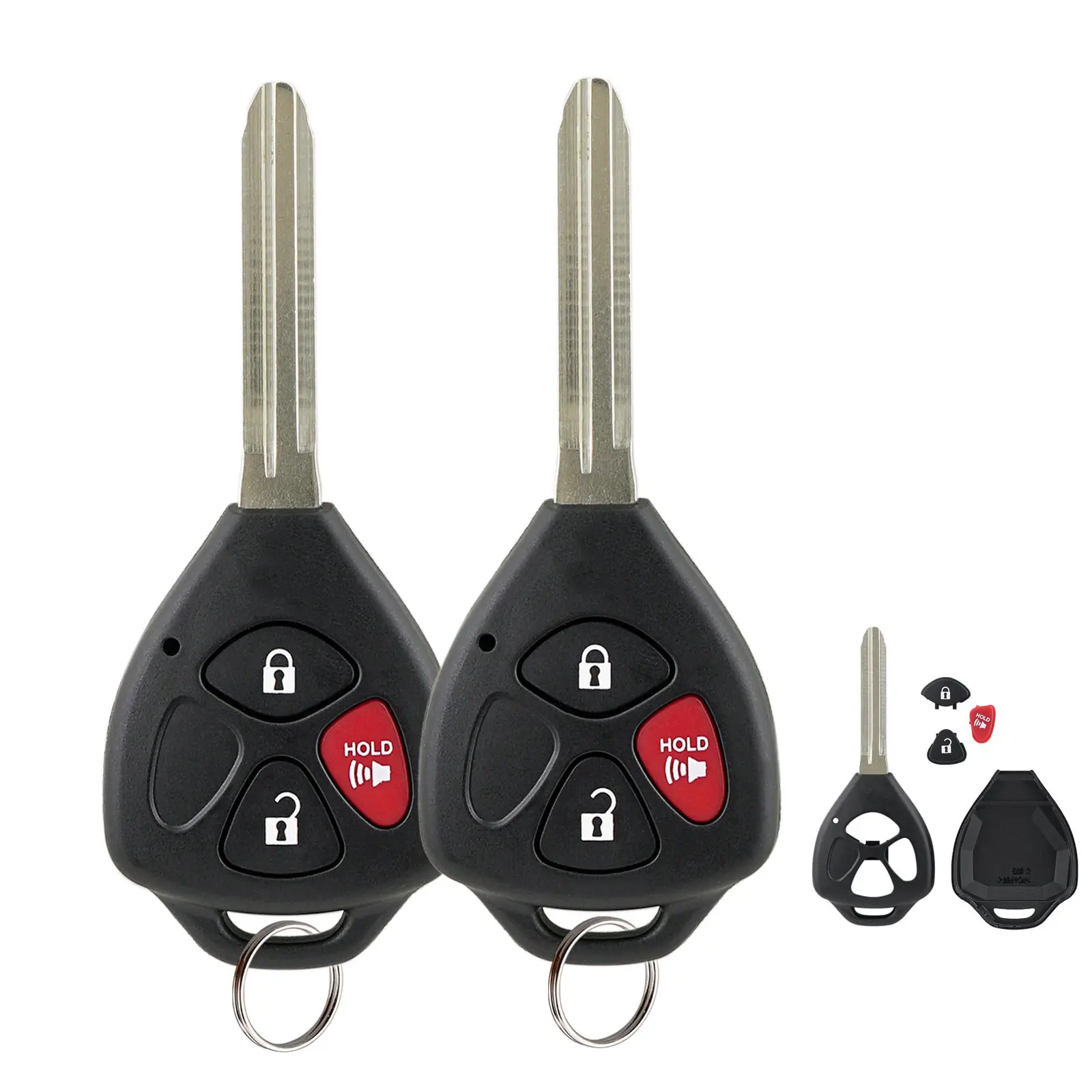3-Button Metal Plastic Car Key Fob Shell Case Cover (2-Pack) for Toyota RAV4,Yaris,Venza,4Runner,Scion xB,xD,2005-2012 Scion tC&Pontiac Vibe - DIY Compatible, Lock Unlock Panic Function Support