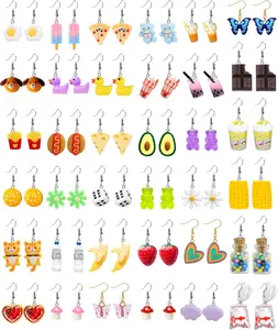 36 Pairs Weird Cute Earrings Fun Cool Mushroom Bear Flower Cat Funky Aesthetic Drop Dangle Earrings for Women Funny Earring Set