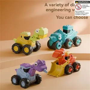 Educational Toy Car, Dinosaur Engineering Excavator, Press and Slide Inertia Toy, Ideal Birthday Gift for Boys