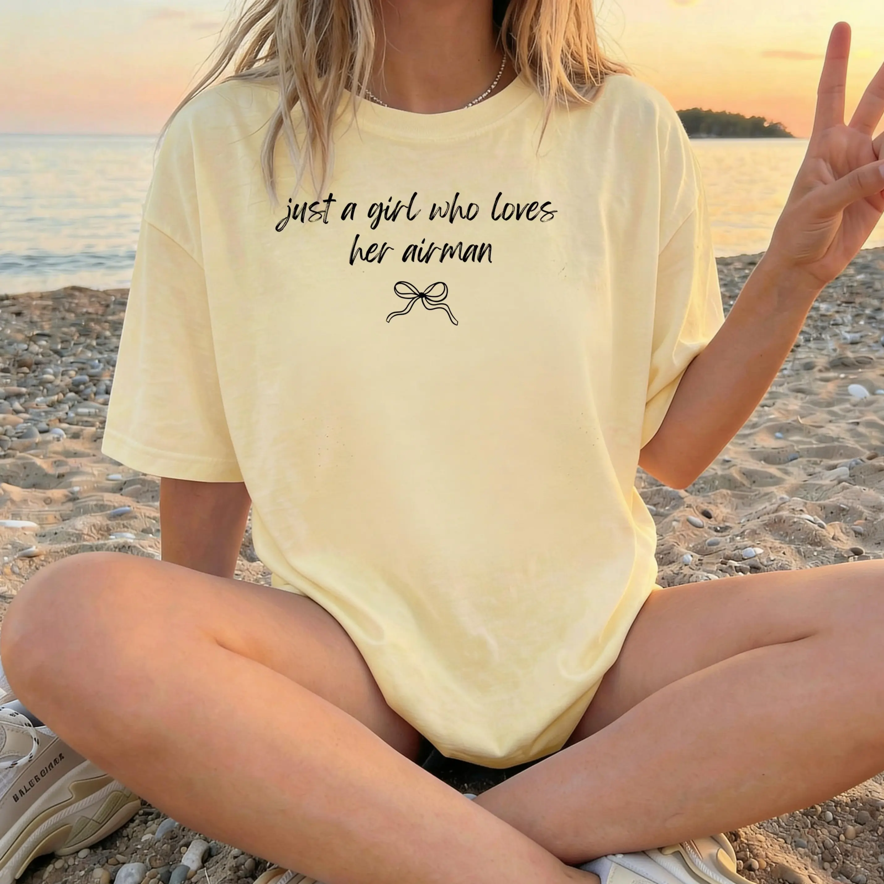 Comfort Colors® Just A Girl Who Loves Her Airman Shirt, Air Force Wife Gift, Military Girlfriend Tee, Proud Partner Gift, Trendy Woman Shirt, Shortsleeve, Round Neck, Everyday, Casual, Loose, Cotton, Baggy, Lady, Oversize, Streetwear, Style, T-Shirt
