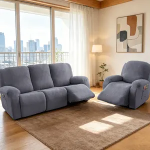 Elastic Recliner Cover with Pocket, Solid Color Washable Jacquard Slipcover for Living Room Office, 1/2/3 Seat Sizes Sofa Protector