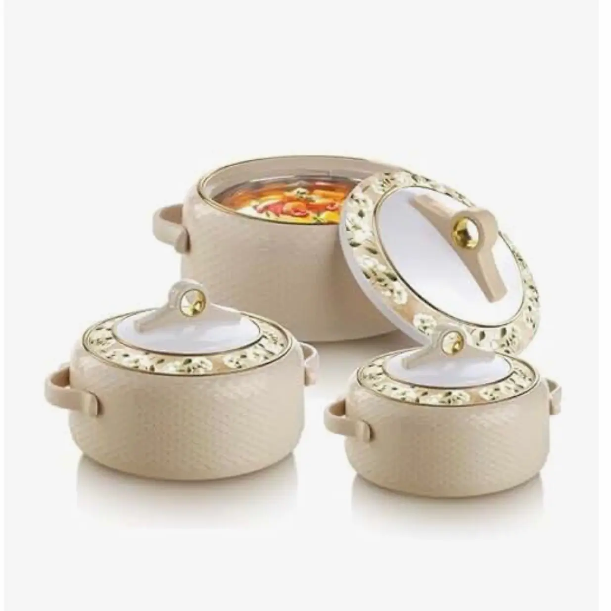 Casserole Dish Thermalware Double Wall Hot Pot Crock Pot.1000ML/1500ML/2000MLStainlessSteel Golden , hot and cold microwave safe .set of 3 Cookware Insulation