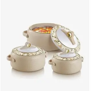 Casserole Dish Thermalware Double Wall Hot Pot Crock Pot.1000ML/1500ML/2000MLStainlessSteel Golden , hot and cold microwave safe .set of 3 Cookware Insulation