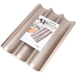 15" x 11" Carbon Steel 3 Loaf Nonstick Perforated Baguette Baking Tray for Baking French & Italian Bread