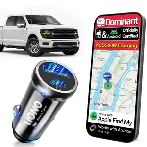 LIONO 80W PD/QC Fast Car Charger with GPS Tracker for Vehicles & Find My, Built-in Battery, Works with iOS & Android, No SIM, No Monthly Fee