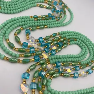 Green Crystal Waist Beads – Tie-On African Body Jewelry (45”-50”) – Elegant & Durable – Add to Cart, Buy Now – Price Per Waist Bead