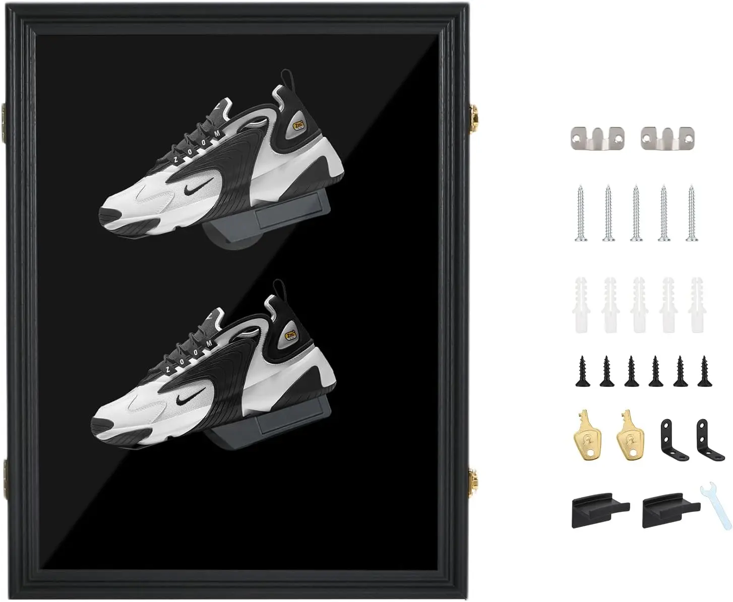 Shoe Display Frame Case Sneaker Cabinet Wall Mount Wooden Shoe Storage Box Lockable 98% UV Protection for Sports Shoes