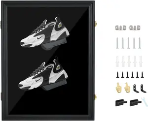 Shoe Display Frame Case Sneaker Cabinet Wall Mount Wooden Shoe Storage Box Lockable 98% UV Protection for Sports Shoes