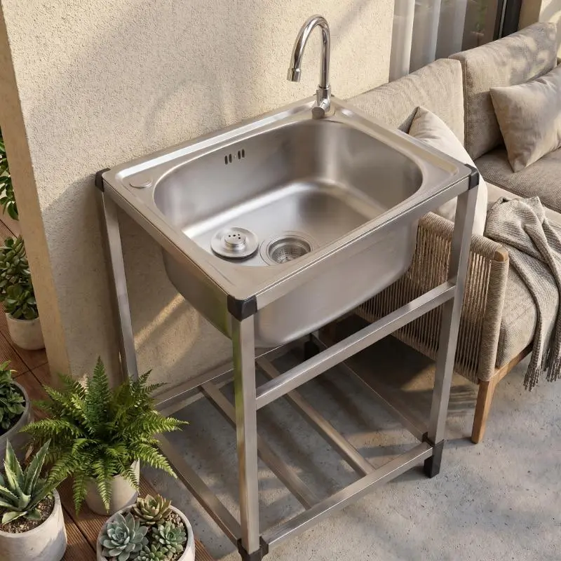 Freestanding Stainless Steel Outdoor Sink with Tap | Garden Patio Wash Station