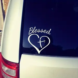 Blessing Heart and Cross Decal Sticker, Vinyl Self-Adhesive Shiny Blessed Religious Theme for Cars, Trucks, Windows, Laptops, Glossy Finish, Single Use - Right Side Placement