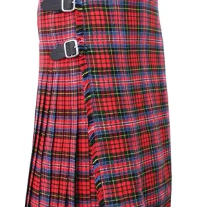 Highland 5 Yards Tartan Kilt Scottish Casual Wear Leather Straps  Kilt For Men's