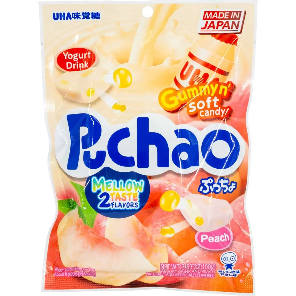 UHA Mikakuto Puchao Fruity Tangy Peach-Yogurt Flavor Soft Chewy Candy Bag, 3.53oz Cool Snack UHA Mikakuto Puchao Fruity Tangy Peach-Yogurt Flavor Soft Chewy Candy Bag, 3.53oz Cool Snack