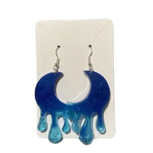Blue drippy Moon Earrings